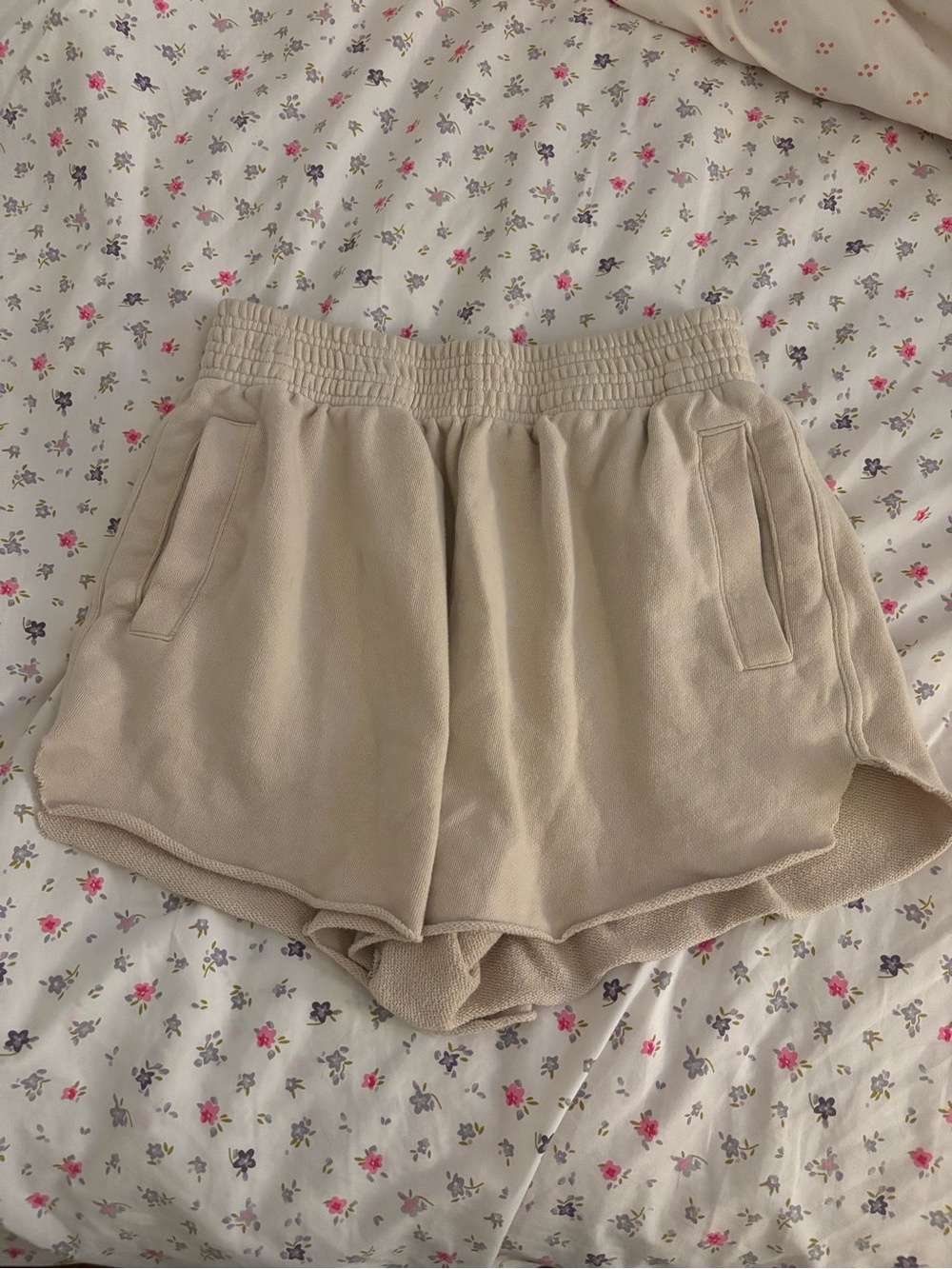 aerie Cream Terry Elastic-Waist Athletic Shorts